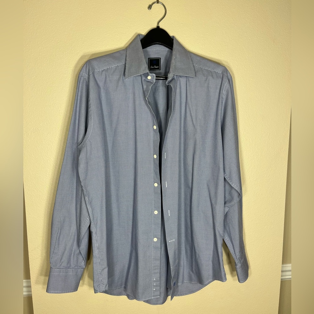David Donahue Blue Checkered Dress Shirt